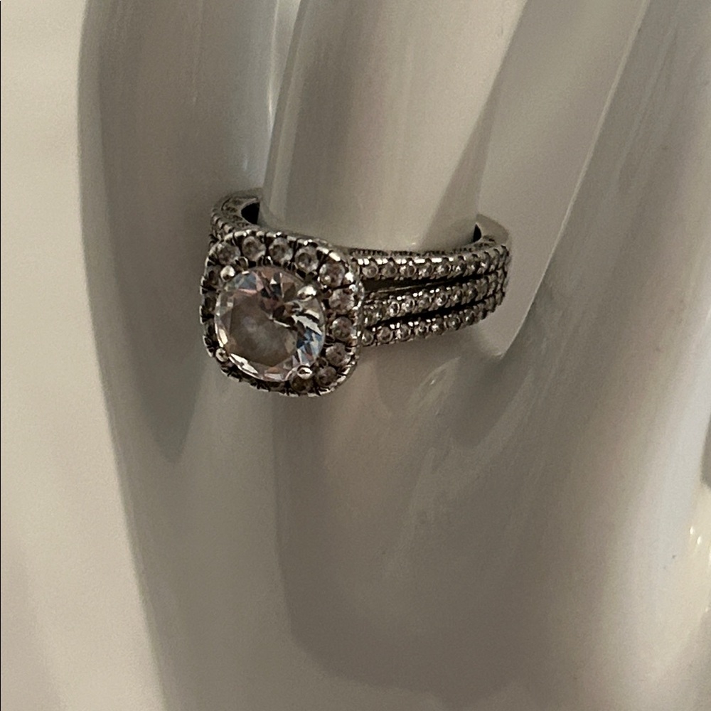 Silver Engagement Ring with Crystals